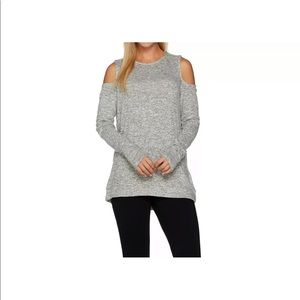 AnyBody cold shoulder brushed hacci top